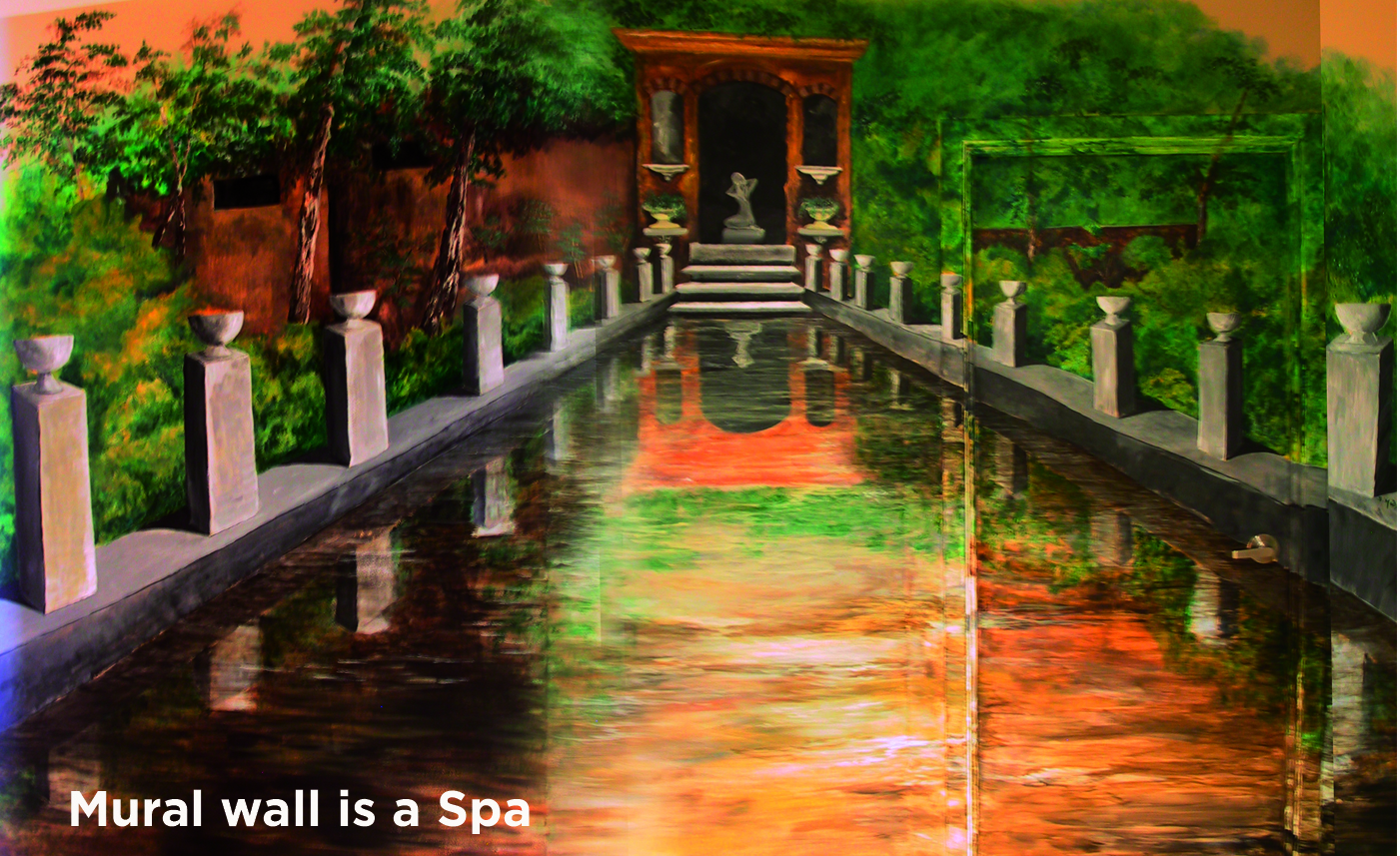 wall mural in a spa... can you find the door?