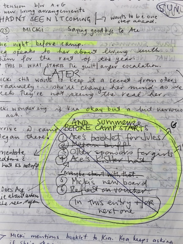 A planning page from one of Micki's chapters.