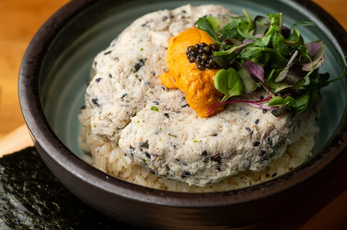 Signature Bowl 🍣✨Blue Crab Uni Bowl 🦀🌊 

Sweet blue crab, creamy sea urchin, popping caviar, and a drizzle of sesame oil over perfectly seasoned sushi rice, served with a side of fresh seaweed 🥢

Rich, luxurious, and totally crave-worthy!!