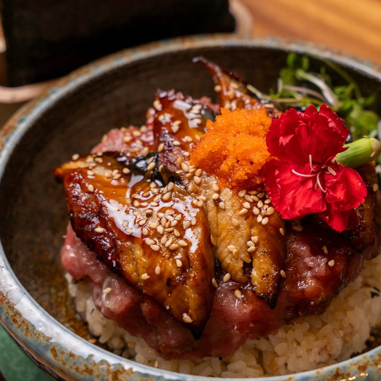 Built around toro and unagi.
Balanced with sesame, masago, and our house unagi dressing.

#IzakayaOsen #OsenIrvine #ToroUnagiBowl #JapaneseCuisine #IrvineEats