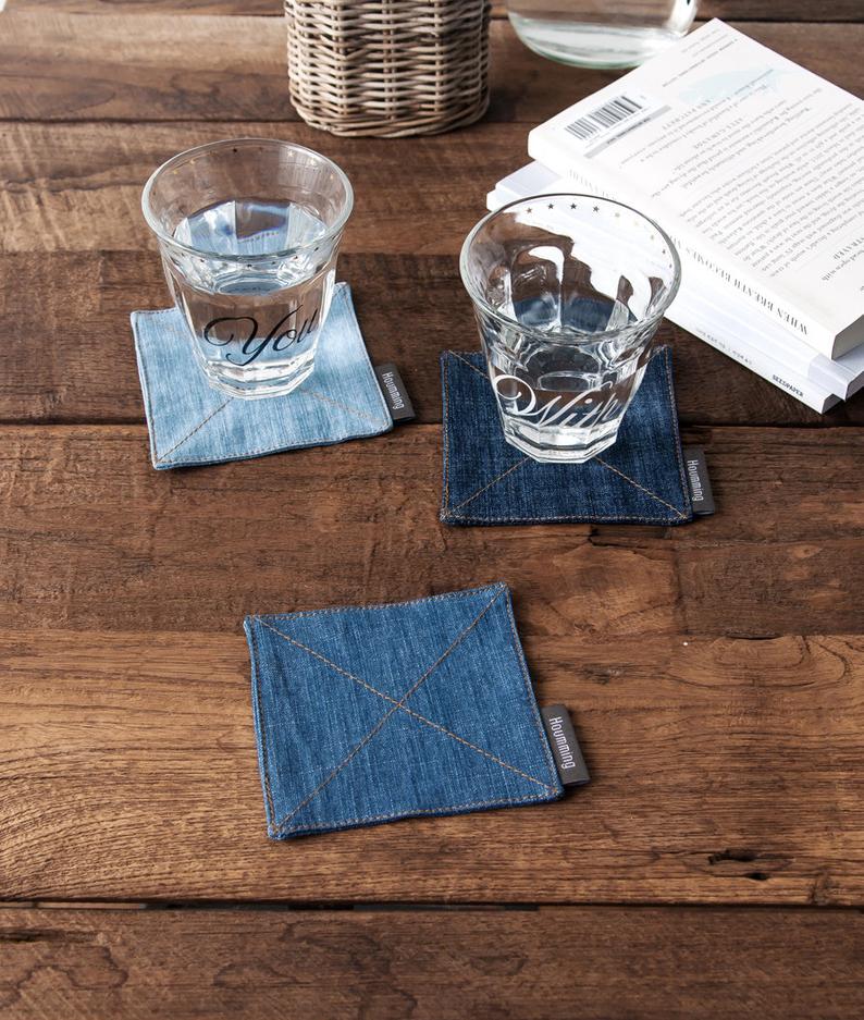 Glowforge Laser Cut DIY Denim Coasters