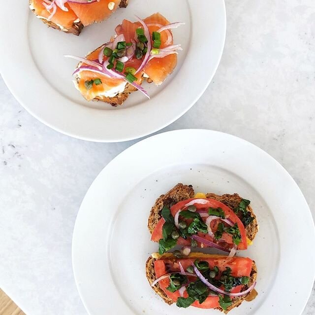H I S &amp;  HERS &mdash; Trying to differentiate Saturdays from every other day of the week by treating ourselves with fresh fruits and veg, AND our favourite &ldquo;fresh&rdquo; baked bread (see my story for pro-tip) // His: classic lox with cream 