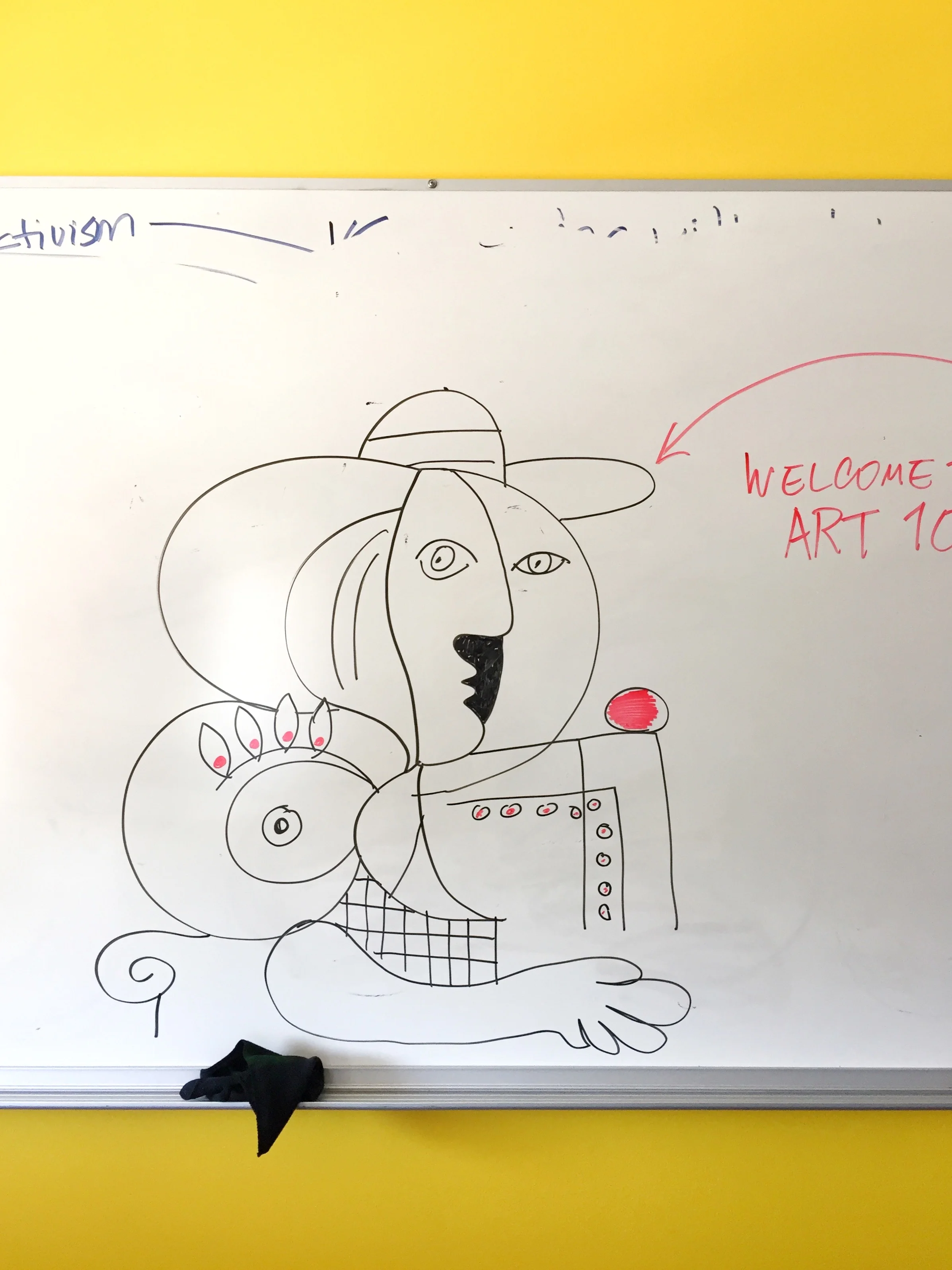 My quick whiteboard sketch of ‘Femme a la montre’ for Art 101, 2017.