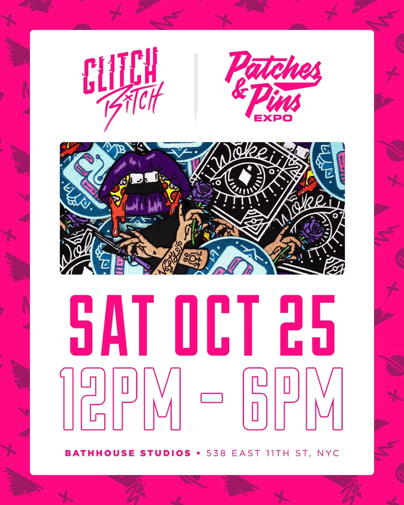 PATCHES &amp; PINS EXPO
💥💥💥💥💥💥💥

Let&rsquo;s talk about the little things that bring us joy 🤓✨

Sat Oct 25 | 12pm - 6pm
@bathhousestudios 538 East 11th Street, New York, NY 10009

#glitchbitch #expressionisourweapon #pin #pins #patch #patches