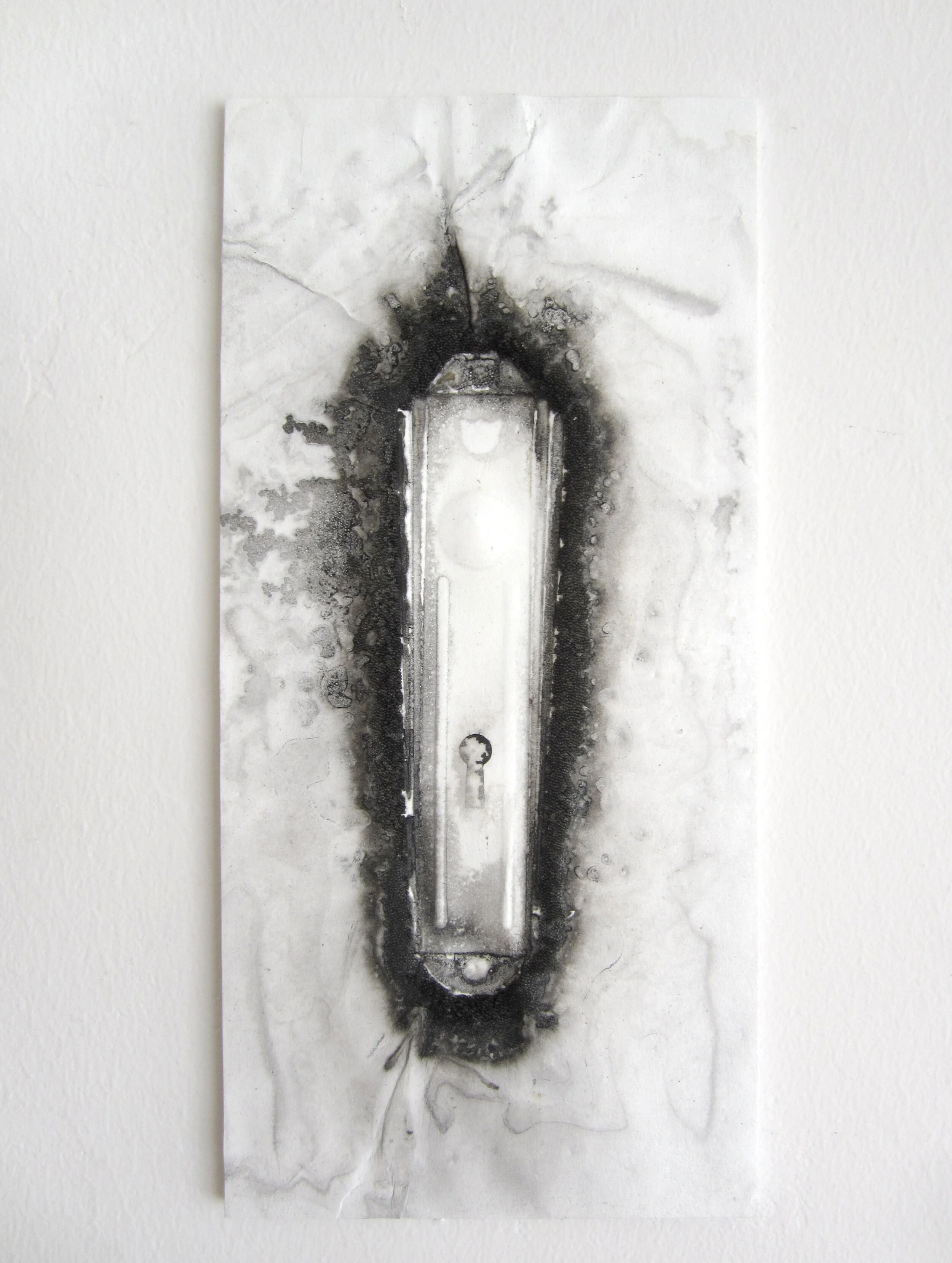   Break   2021  Paper, Graphite, Ink, Glass  5.5” w x 11.5” h x .5”d 