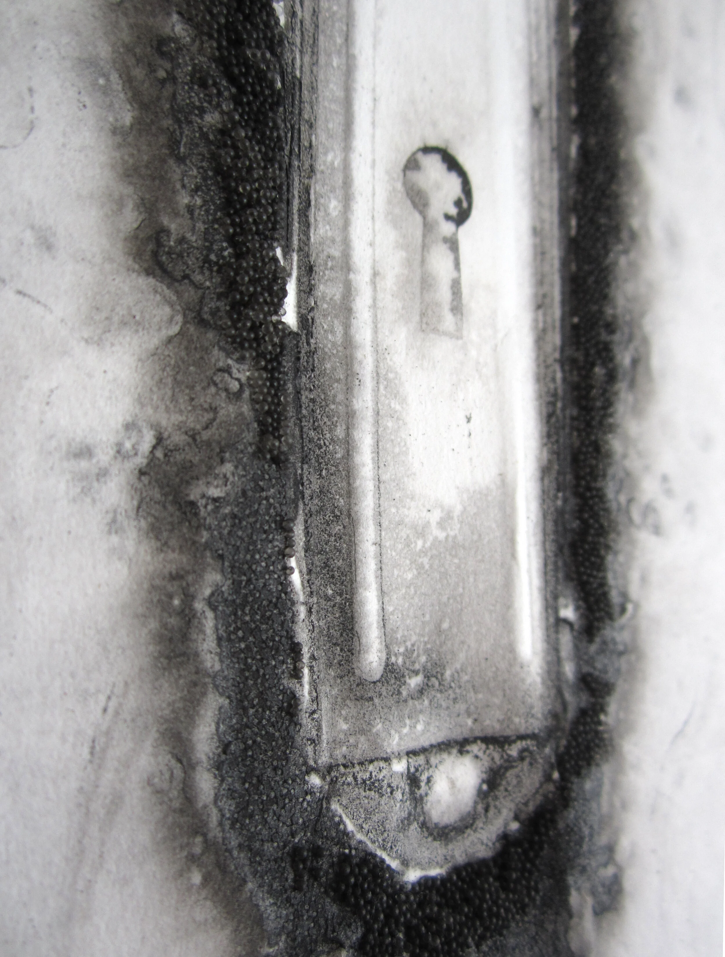   Break  (detail)  2021  Paper, Graphite, Ink, Glass  5.5” w x 11.5” h x .5”d 