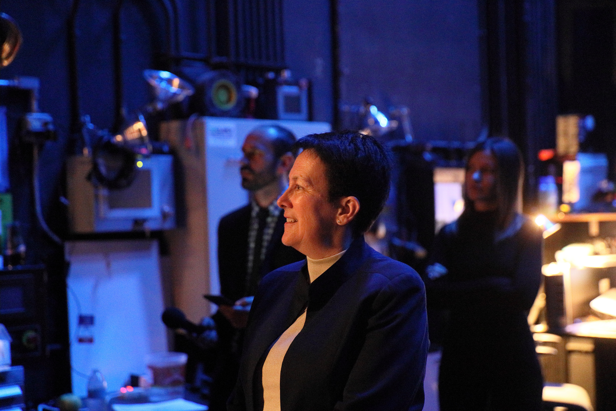 American composer Jennifer Higdon watches the performance of her blue cathedral