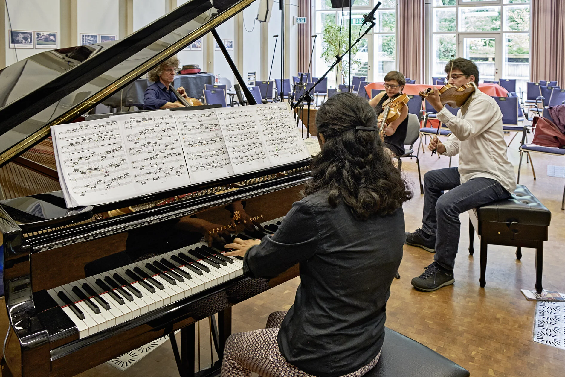 Rehearsing José Rolón’s Piano Quartet with violinist Michael Dinnebier , violist Sylvie Altenburger and cellist Walter-Michael Vollhardt