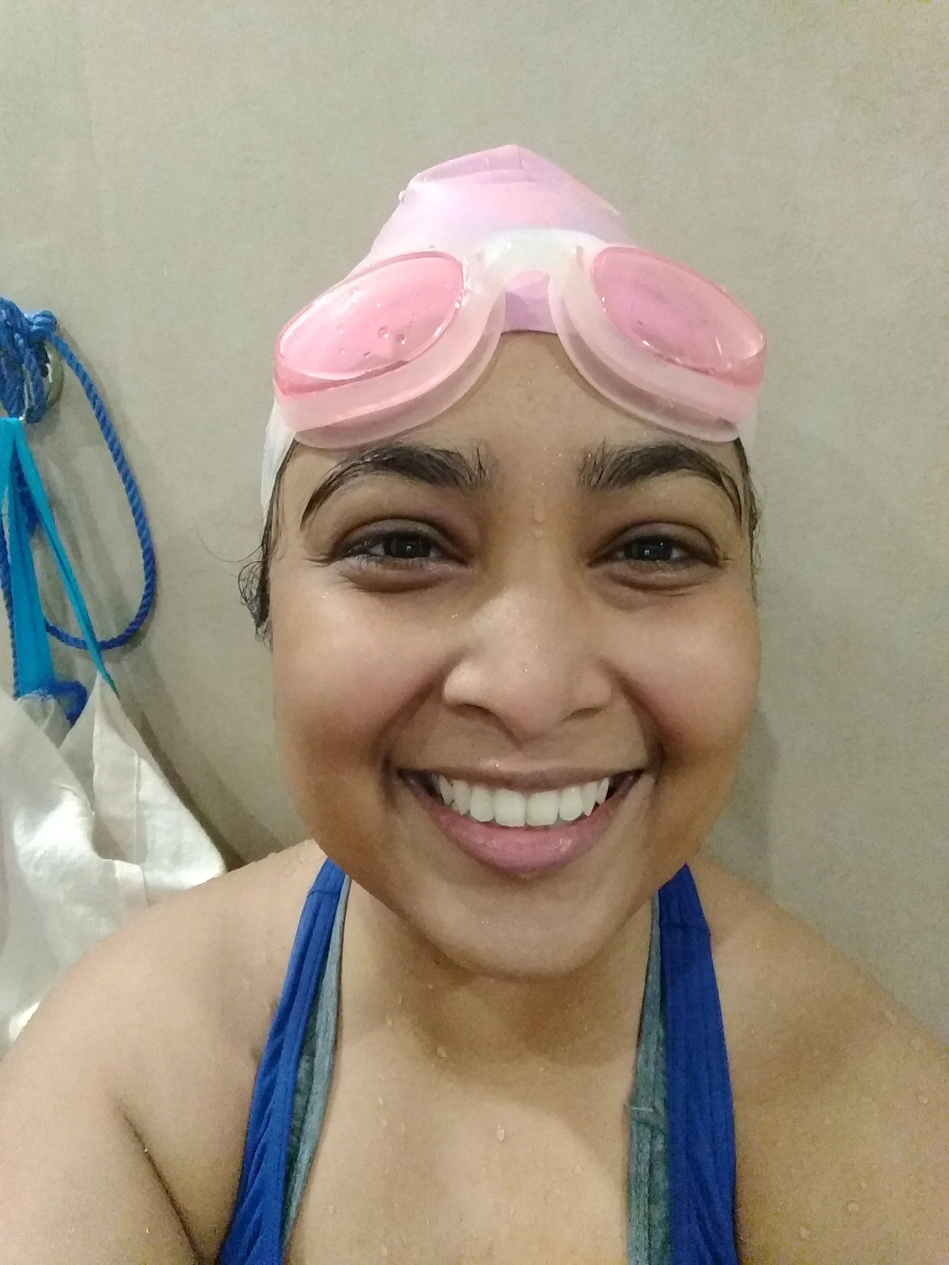 Me cracking a smile after a swim in a 20 degree pool!