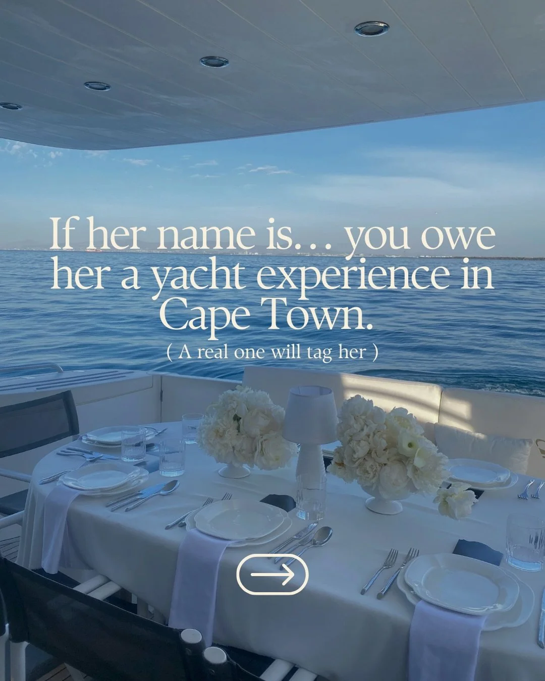 If her name popped up&hellip;this is your sign ;) 
@ her in the comments
Link in bio to secure your date 🛥️✨

DM us &ldquo;BOOK&rdquo; and we&rsquo;ll send you available options, pricing, and details directly 

#OnlyOneYacht
#LuxuryYachtCharter
#Cap