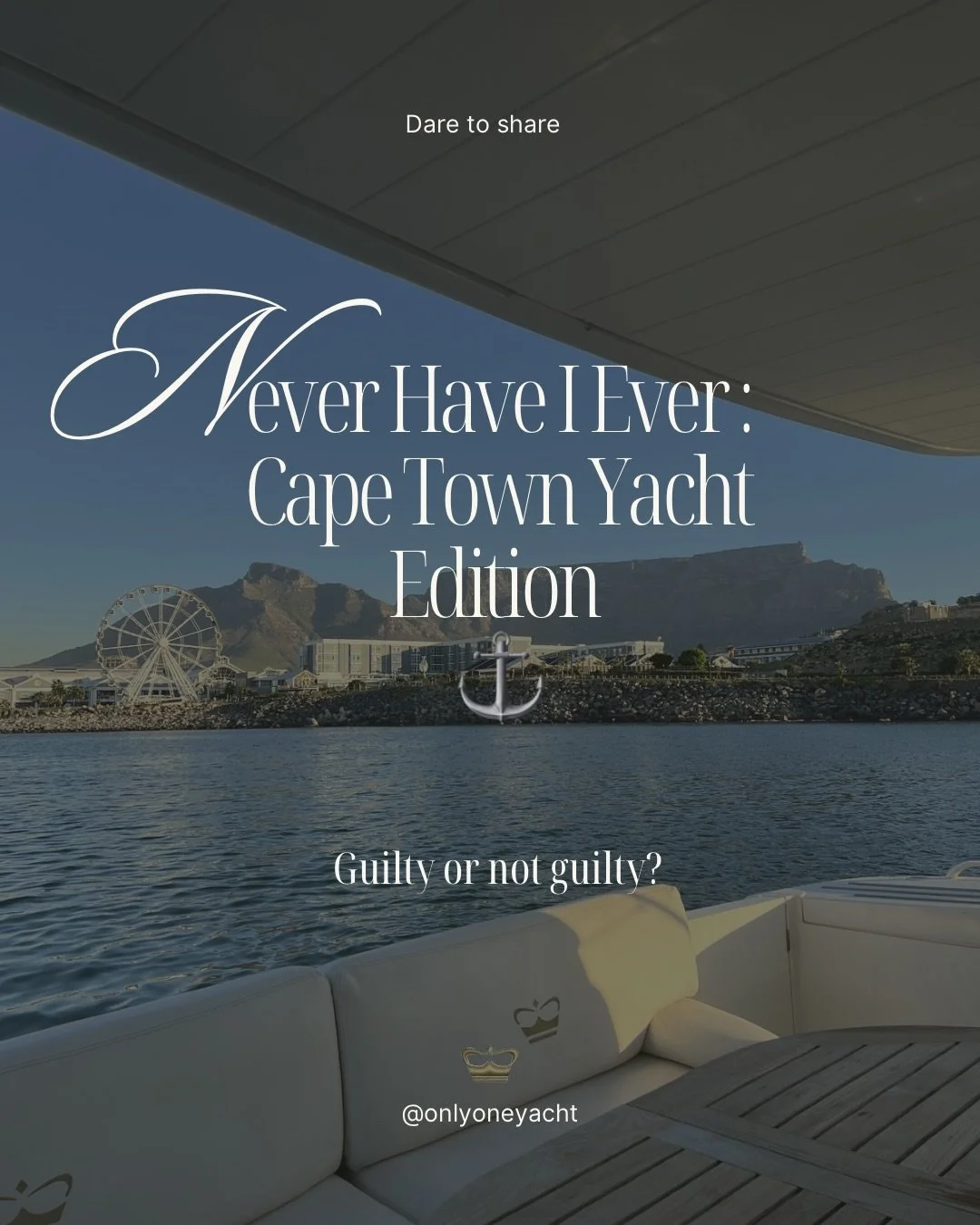 Be honest... how many of these are you guilty of? 🫣 Cape Town is better from the water, and our YACHT is waiting for your next &lsquo;Main Character&rsquo; moment. 

Share this to your story and tag your loudest friend to see their score! 🥂⚓️ 

#Ca