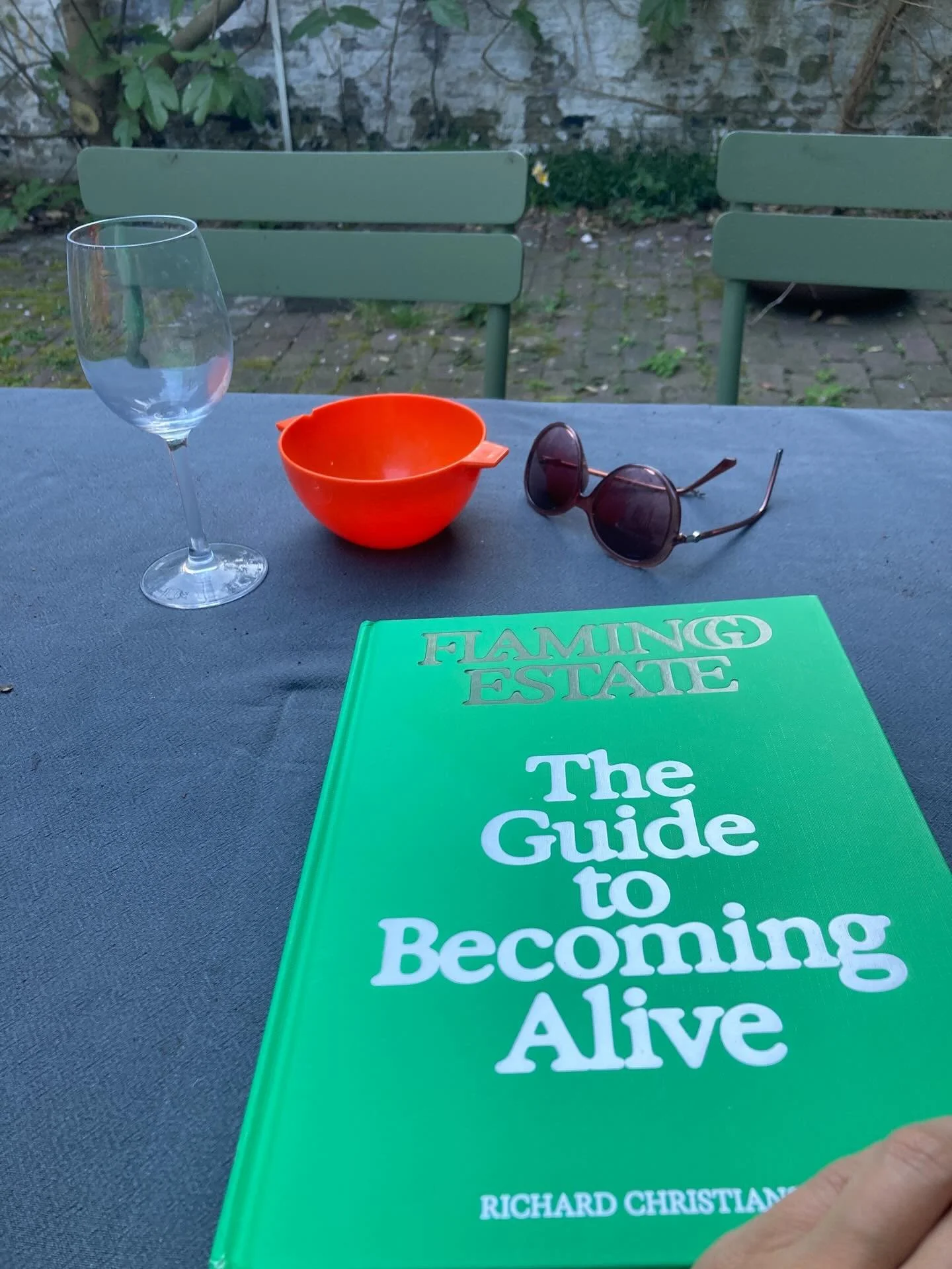Vanavond - woensdag - nam ik op mijn eentje een aperitief in onze tuin in Antwerpen, in gezelschap van &lsquo;A guide to becoming Alive&rsquo;. Ik kon daar nog weinig aan toevoegen, gegeven het mooie avondlicht, het getsjilp van de mezen, de twee put