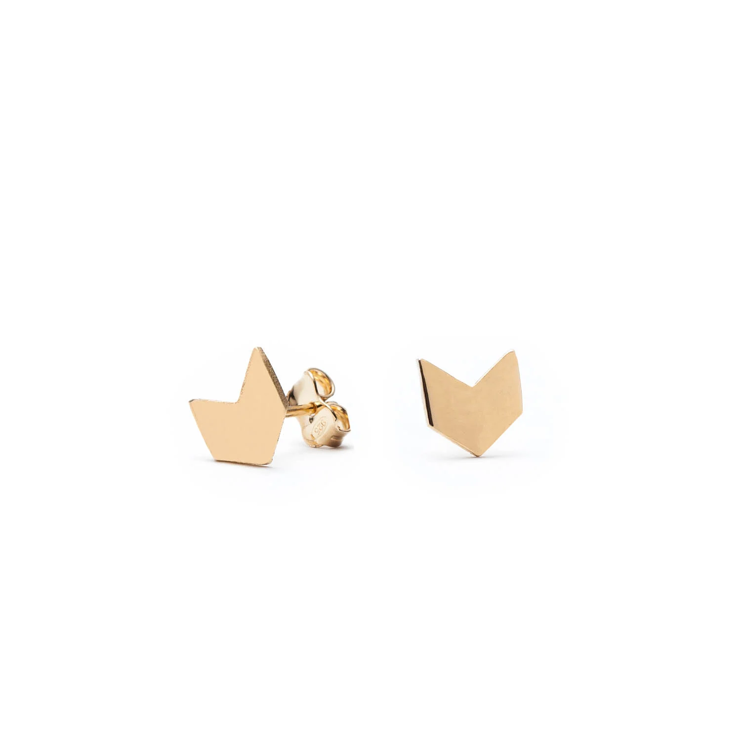 Tiny minimalist studs, silver earrings from chevron line