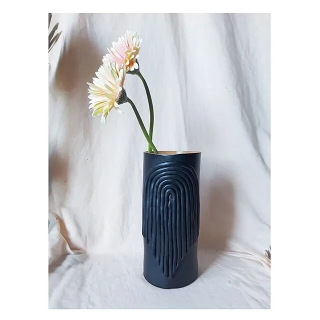 Matte black with sculptural elements. Functional vase.  #curioisclay #ooak #artobject