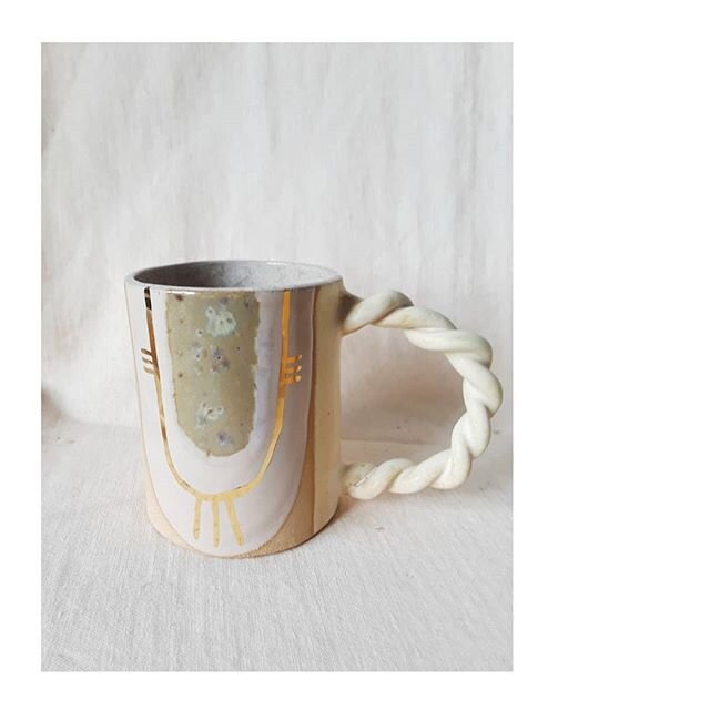 #mugshot !! Two of these beauties available. $65 each, plus shipping. DM to purchase and see the other side of the mug. 💜💜💜💜 #curioisclay #muglove #goldluster