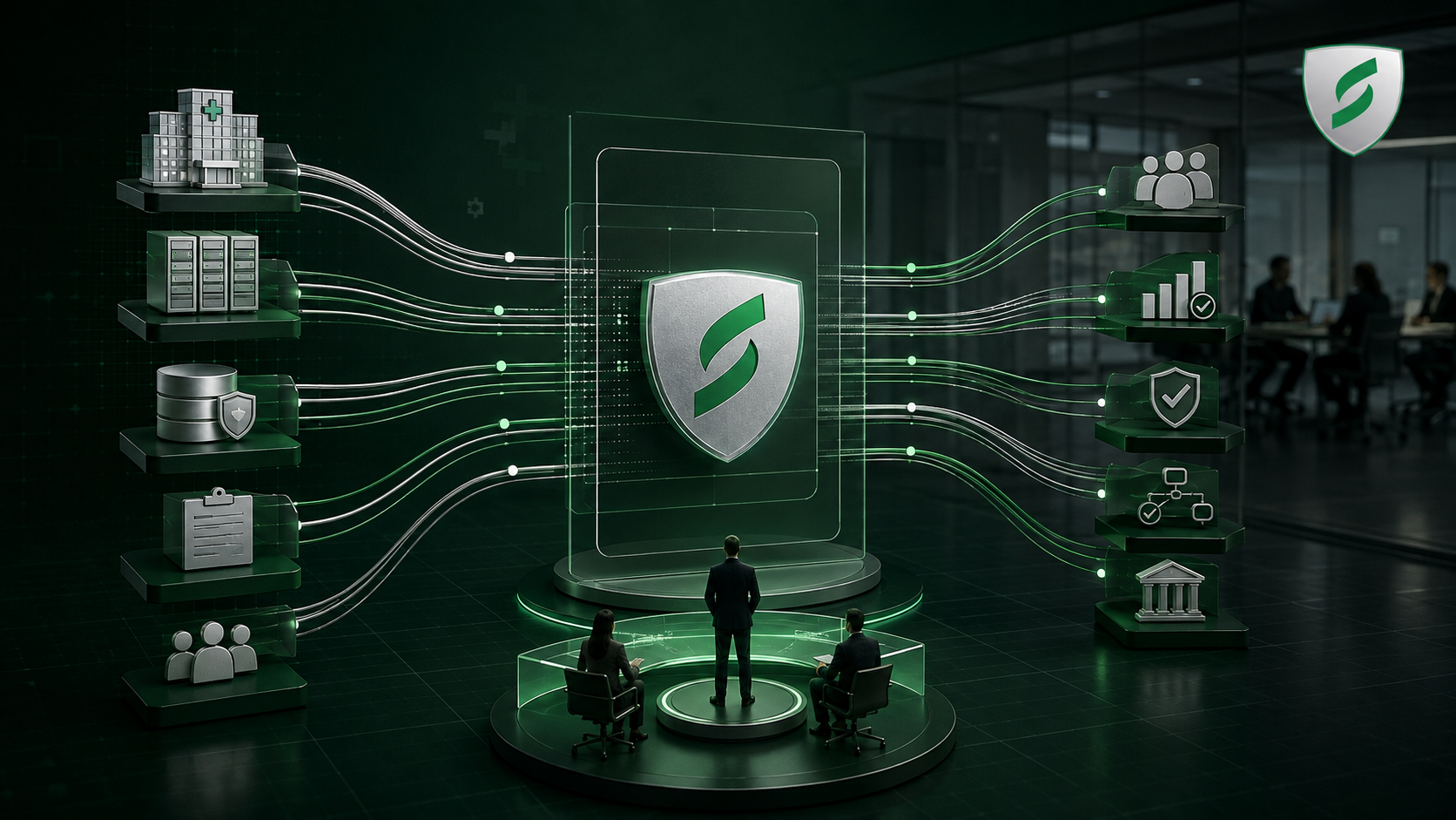 Safeguard Consulting Group healthcare AI adoption and governance framework with human oversight and controlled information workflows.