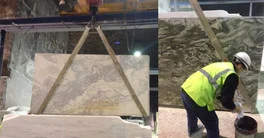 Wetting the slab to determine the colour of the finished product.