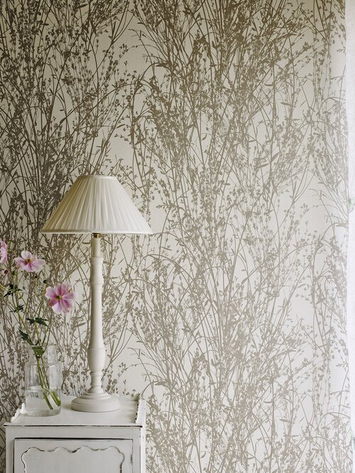 Sanderson Wallpaper - Meadow Canvas (215693)   Inspired by a French document from the archive which depicts a photographic silhouette of pressed grasses, this modern country wallpaper design is printed using rotary screen methods to add te.jpeg