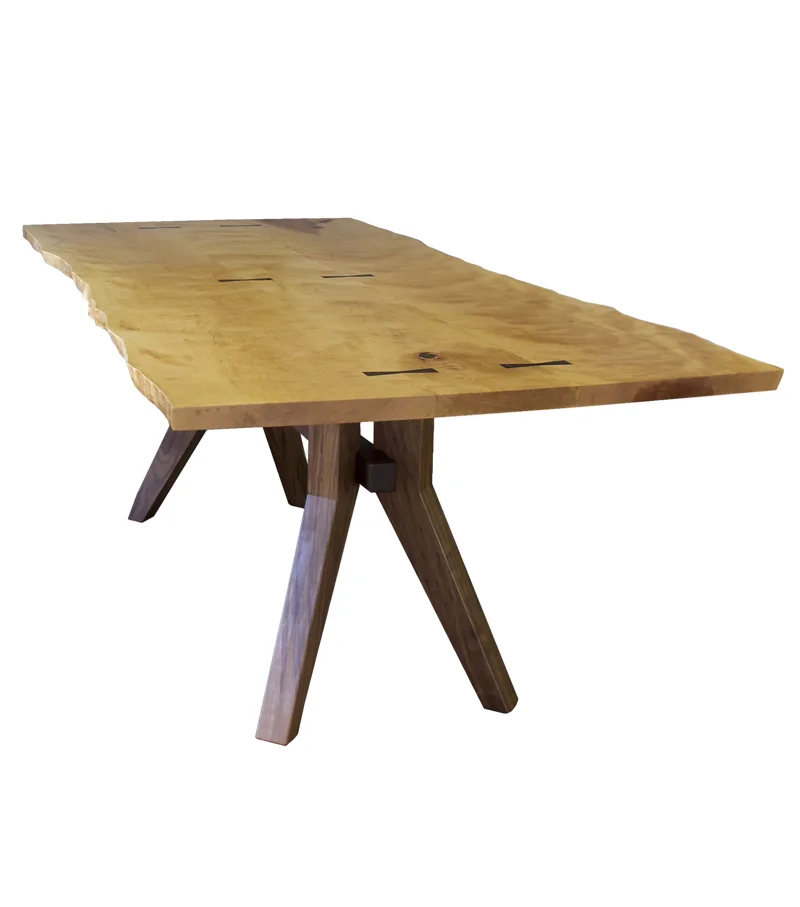 Live-edge Birch Table with Walnut Base