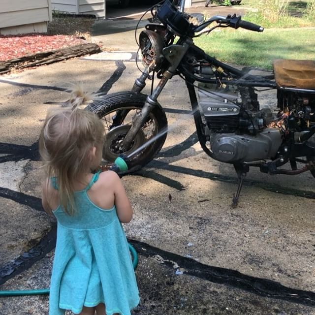 Finally hired a detailer.  She's the best in the biz.  Quick clean on the Suzuki gt550 before she goes looking for a new home at the Baxter cycle open house auction.