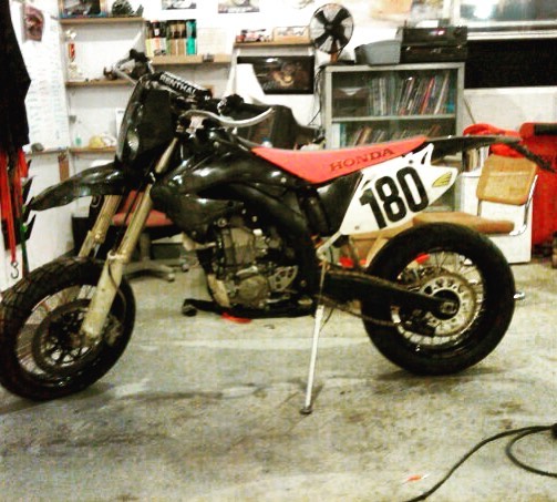 This is one of the bikes I miss.  Start with a street legal crf450r, supermoto tires, some trail tech goodies, and wide ratio trans and you end up with one hell of a good time.