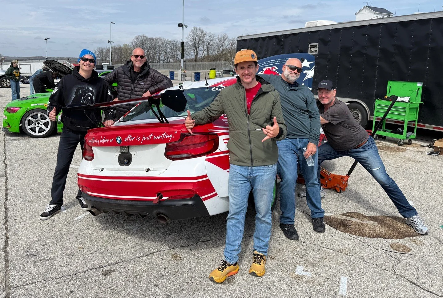 Welp, some days you eat the bar, and some days....the car is a BMW after all. Our car completed a grand total of .... zero laps in race 2. Frustrating, to say the very least, and a long day of waiting and not racing. (the trunk lid called it). Try ag