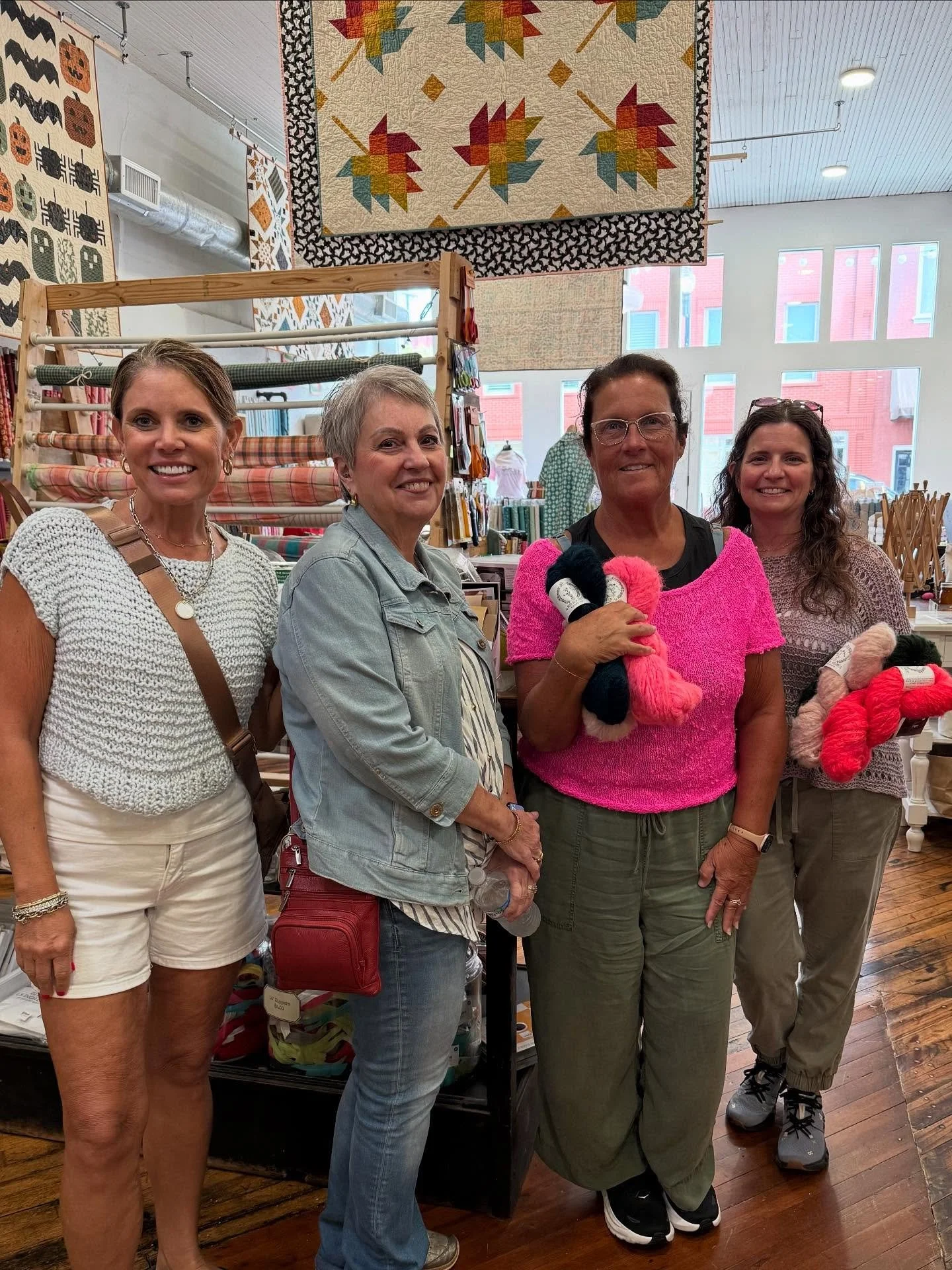 We are thrilled that Teresa called and said her group wanted to come spend some time knitting with us and taking some classes here during their annual Girls Trip! First it was a Rope Bowl demo with Kristen, next it's Kendra teaching Embroidered Sneak