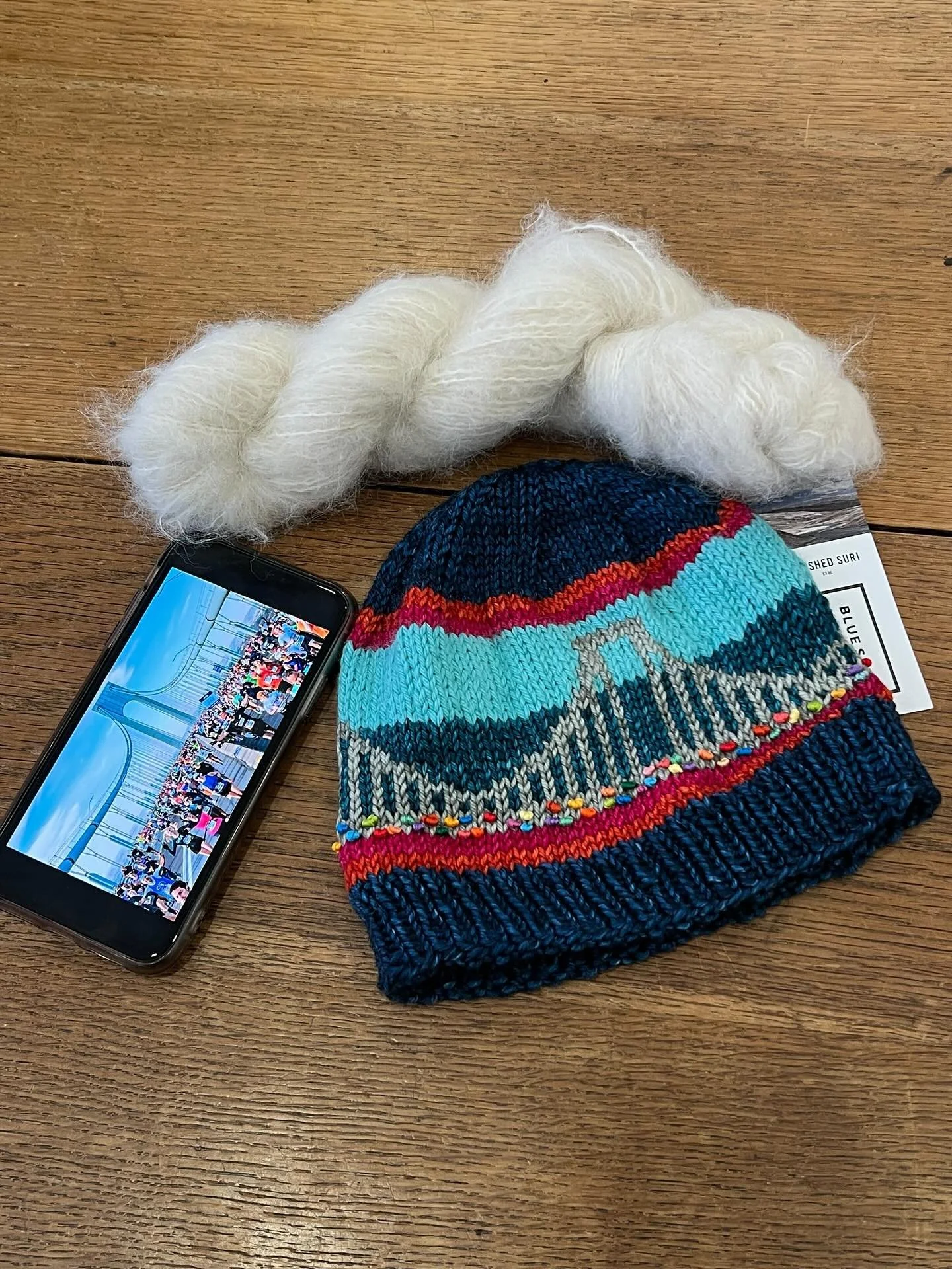 @jordanalyssa09 on IG hacked the Nancy Bates Golden Gate Fog Beanie pattern to be the Verrazano Narrows Bridge in NYC during the NY Marathon next weekend. She made French knots for all of the marathon runners....and she will be a runner! Let&rsquo;s 