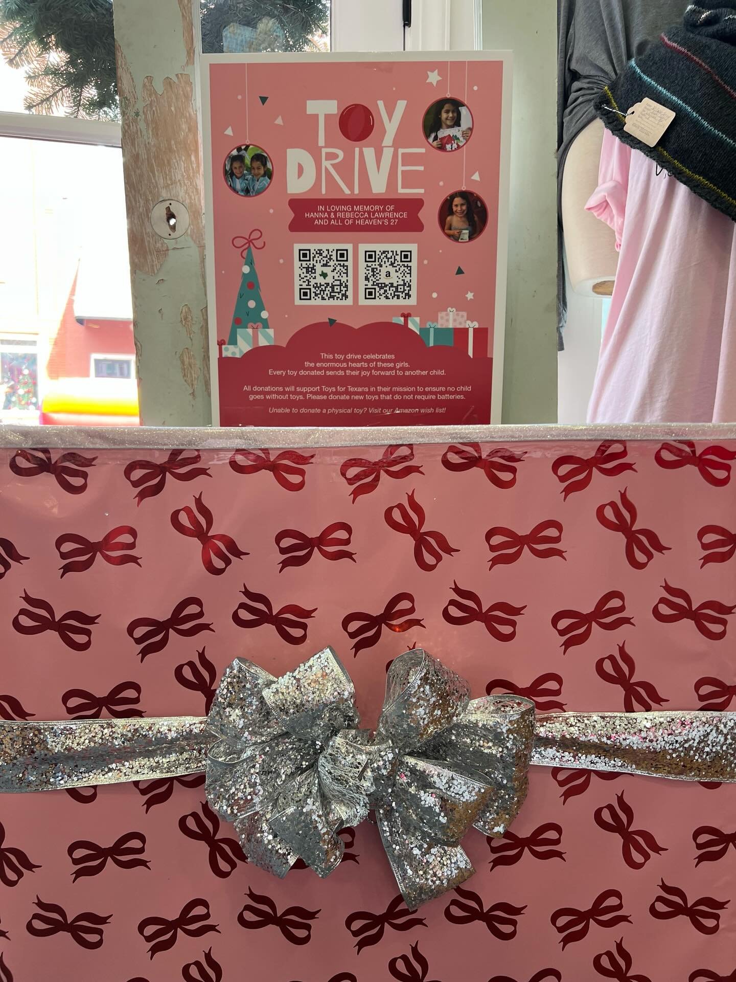 We are participating in a toy drive by Toys for Texans in memory of two girls that were lost in the floods this past year - Hannah and Rebecca Lawrence. Anyone who brings in a toy to donate (any unwrapped toy will work) - through Dec. 15 - will get 1