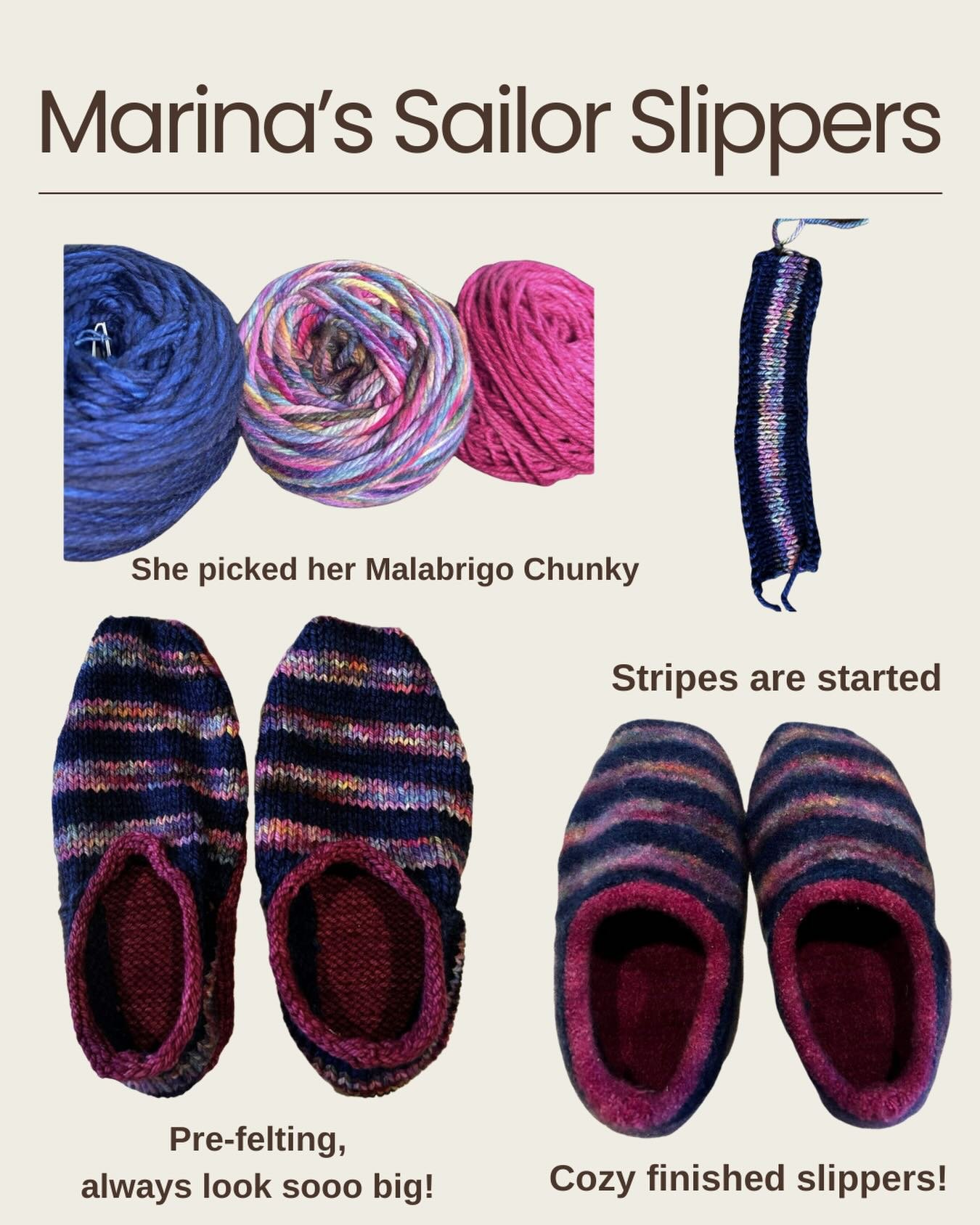 Marina (@marinitaspadoni) stopped in to see us recently to buy yarn for the extremely popular Sailor Slippers. These slippers have been at the top of the Ravelry hot right now chart for some time&hellip; and now we see why!!! So cute for yourself - o