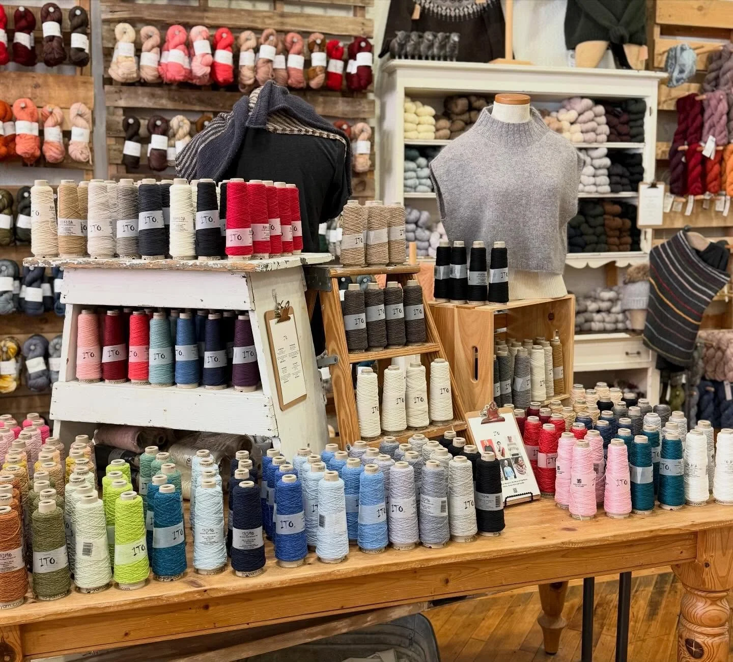 Have you ever felt the refined luxury of Ito Yarns? Right before the holidays, Sandy brought a Trunk Show that had us all trying on - and LOVING - these new-to-us fibers!!

Shimo is light, airy, and quietly luxurious. With its soft halo and gentle te