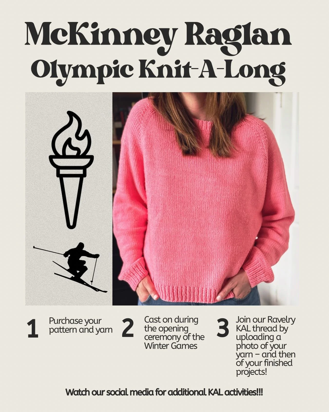Need something to do during the winter storm ❄️ -- swatch for our upcoming Knit-A-Long!!!

Let's all cast on a McKinney Raglan sweater during the 2026 Winter Olympics! We couldn't think of a better way to enjoy the Games than with a new project. So, 