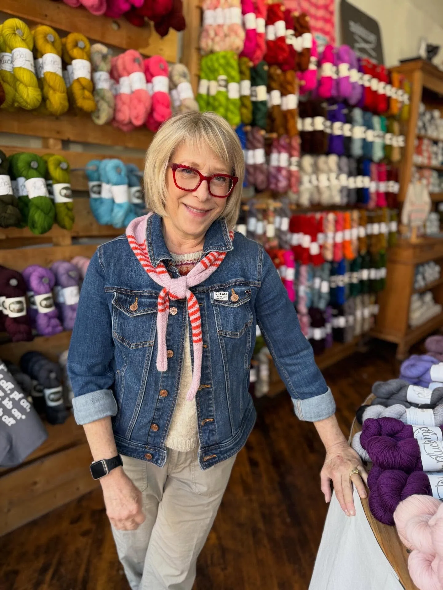 Happy Pattern Release to Plucky Knitter!! 

Julie had fun modeling the test knit that Ginger made of the NEW STRIPE FLING!! She used Tandem Lace held double in Dress Call (light pink) and Henley (orange). 

The pattern includes two striping sequences