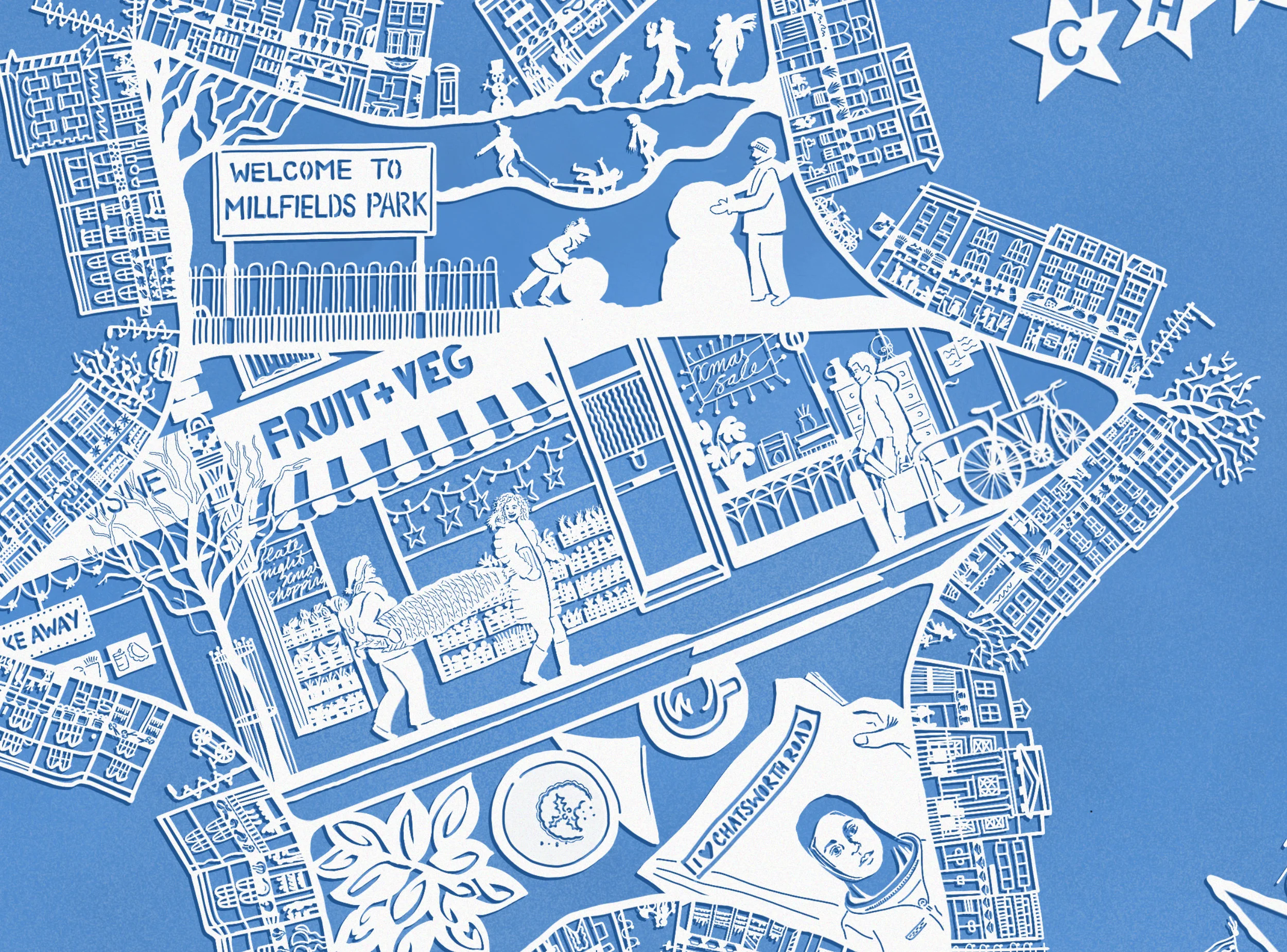 (Detail) Centrefold illustration, Christmas edition of I Love Chatsworth Road magazine