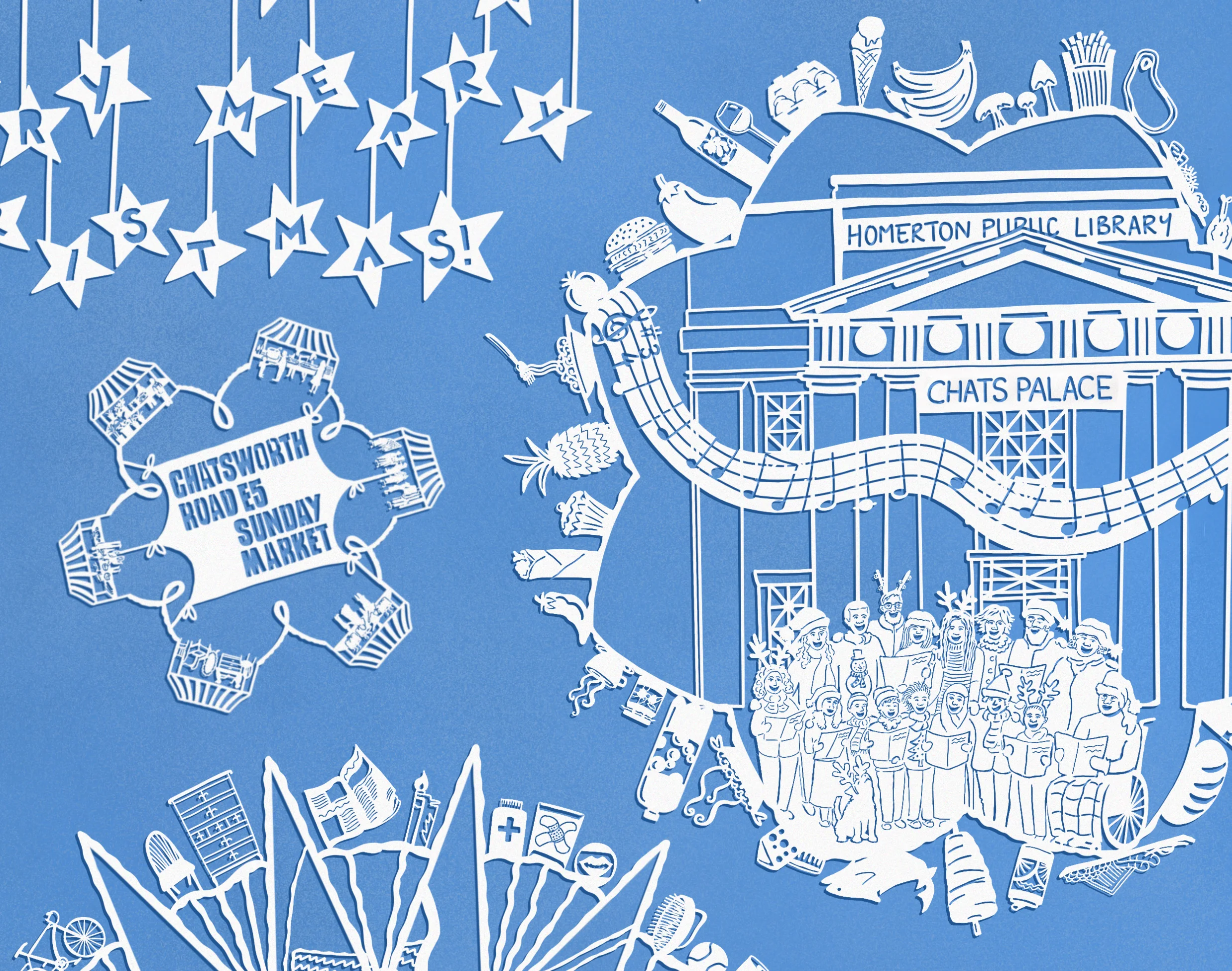 (Detail) Centrefold illustration, Christmas edition of I Love Chatsworth Road magazine
