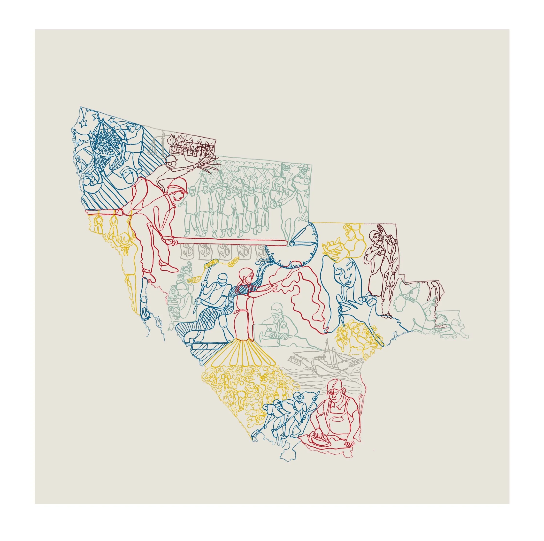 "Chasing Slavery: The Persistence of Forced Labor in the Southwest" - illustration for a conference at Texas State University, Sept. 2019