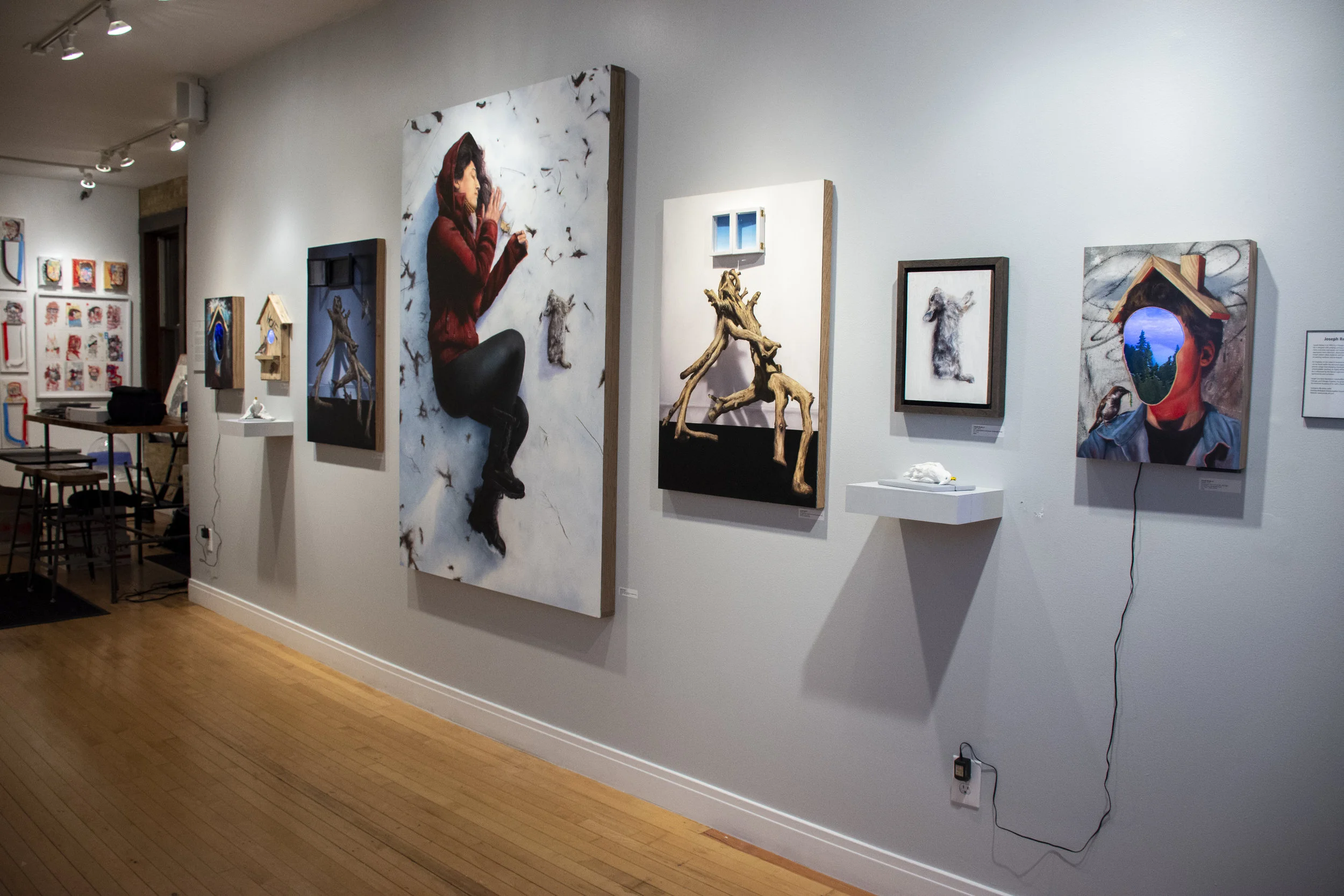 Install from Vertical Galleries “Counterparts” featuring Chicago Artists Joseph Renda Jr, Crop, and Pizza in the Rain