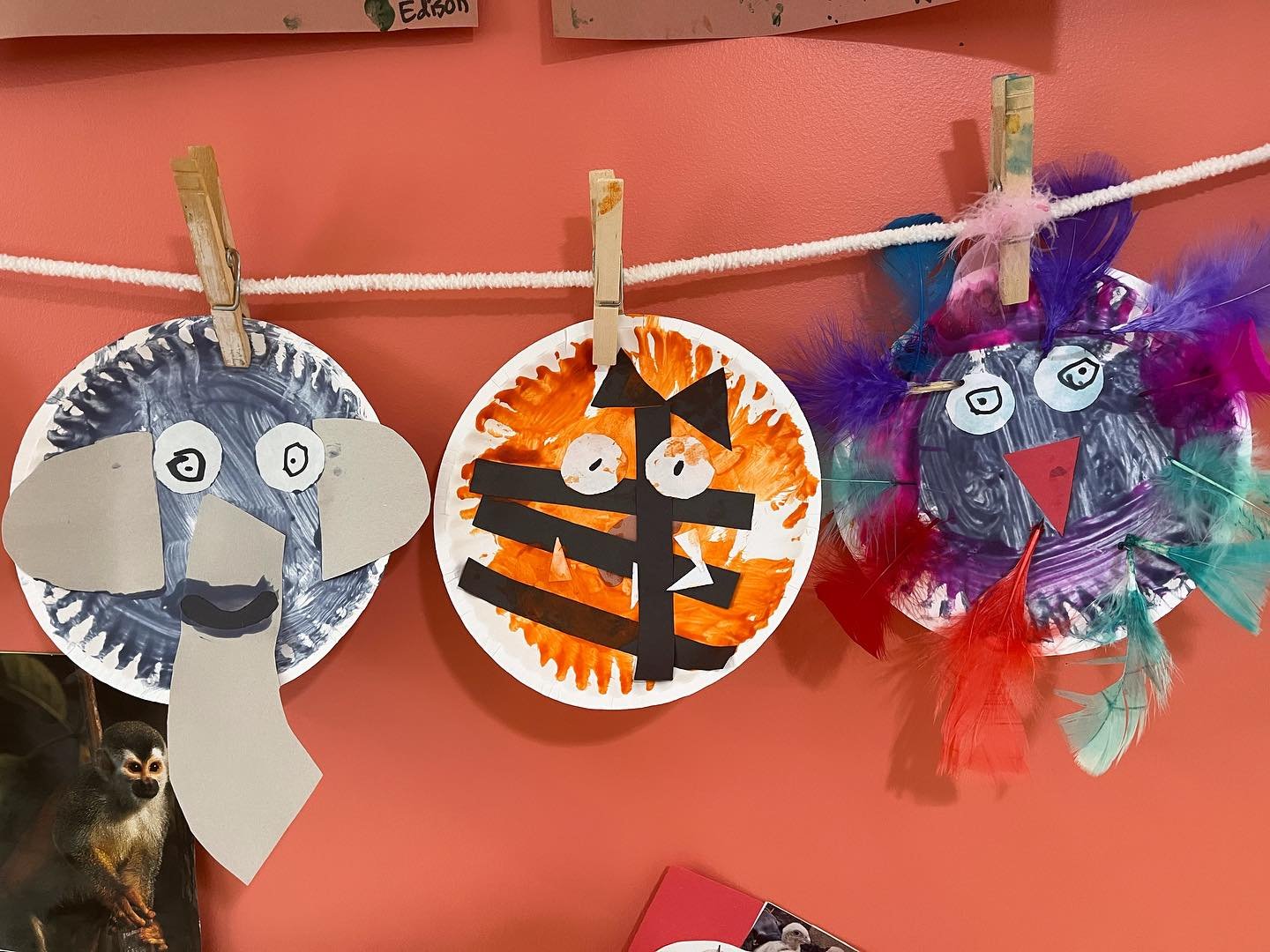 Animal masks for our zoo unit!! The kiddos loved these. Adding paint to glue makes these project even more fun. Choose the color you want your animal to be and then add the details right onto the glue/paint mixture! The kids couldn&rsquo;t get enough