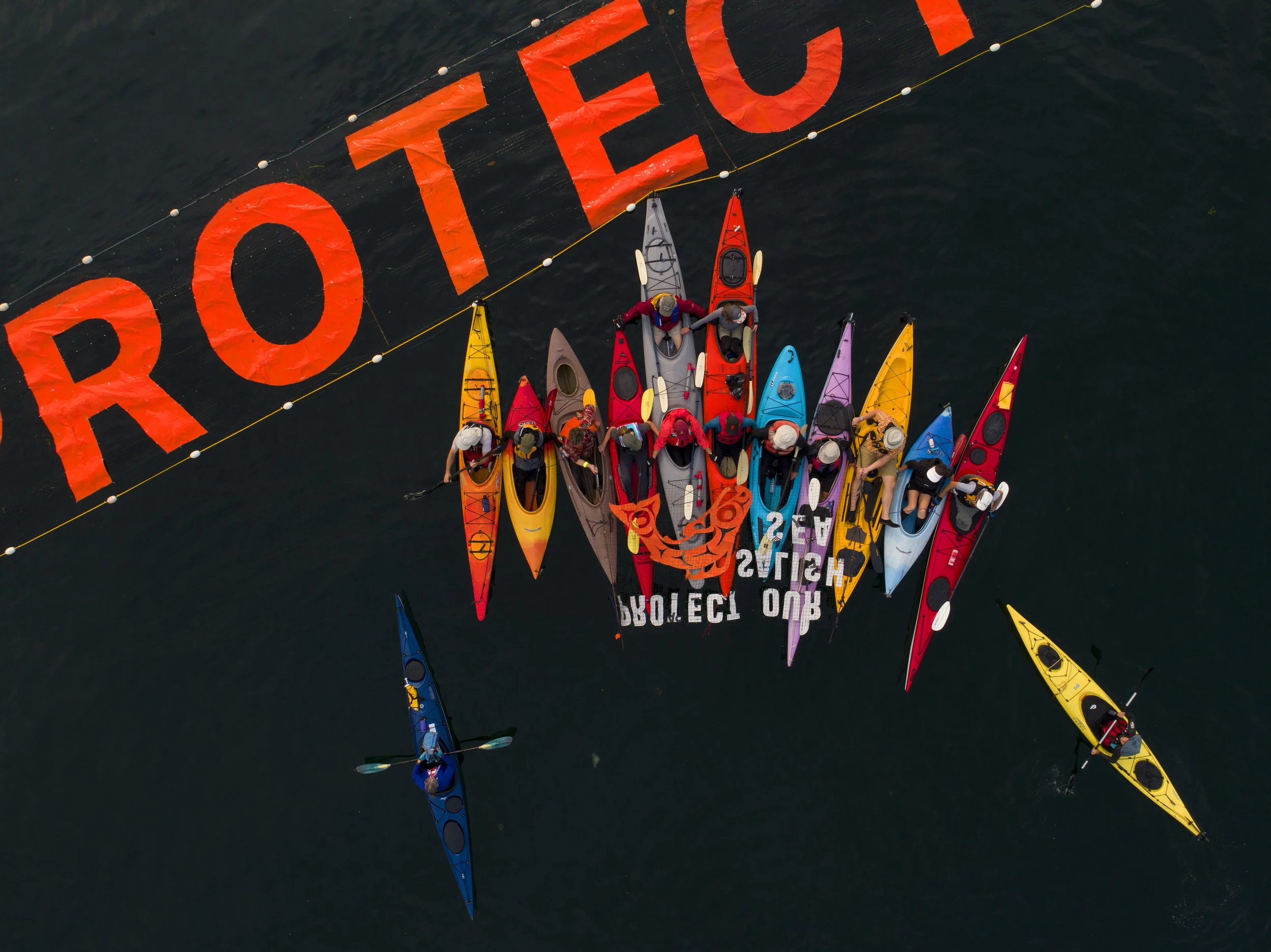 Protesters at the Our Sound, Our Salmon Flotilla event. Photo: John Gussman