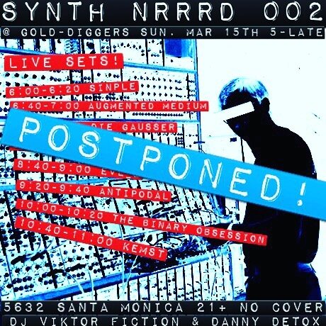 Sorry to announce but we are postponing this months Synth Nrrrd.... See you next month!