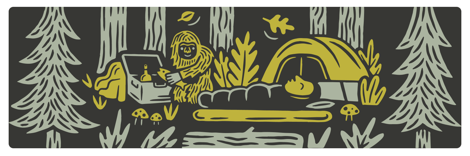 Yeti stealing food from a sleeping camper