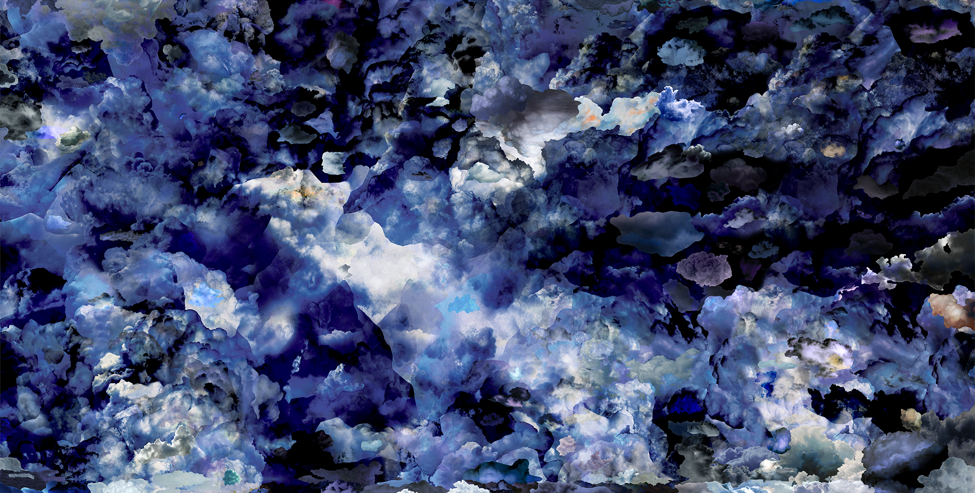 Case Simmons, Simmons & Burke, Clouds Wallpaper, Cloud Collage, Vinyl Wallpaper, Digital Collage, Digital Art, Photoshop Collage, Contemporary Collage, Case Simmons Art, Collage Fine Art, Fine Art Wallpaper, Abstract Digital Collage, Kohn Gallery, Bank of America Lobby