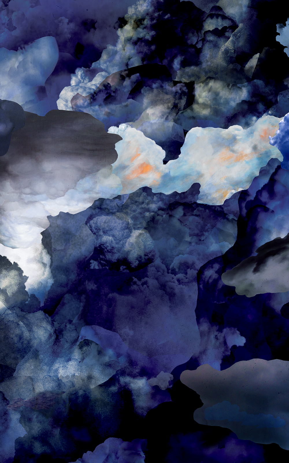 Case Simmons, Simmons & Burke, Clouds Wallpaper, Cloud Collage, Vinyl Wallpaper, Digital Collage, Digital Art, Photoshop Collage, Contemporary Collage, Case Simmons Art, Collage Fine Art, Fine Art Wallpaper, Abstract Digital Collage, Kohn Gallery, Bank of America Lobby