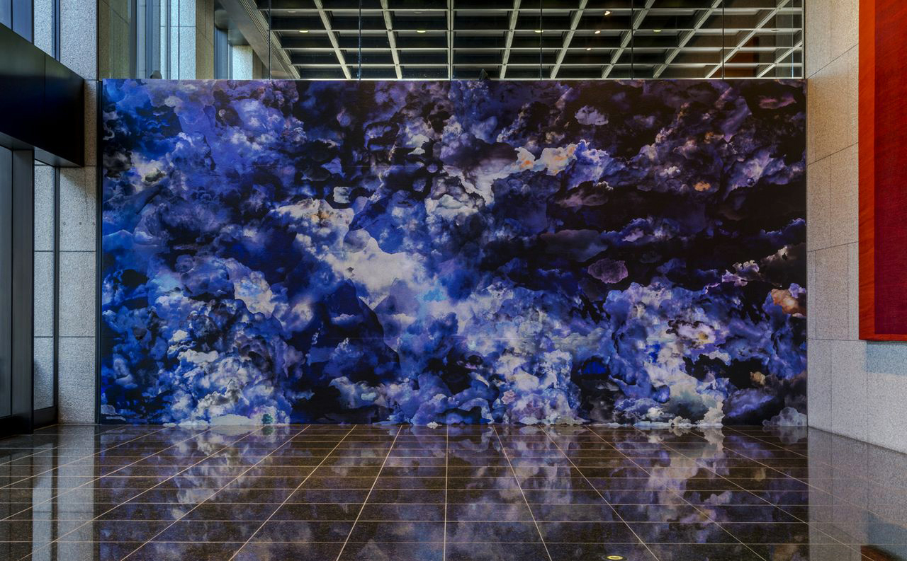 Case Simmons, Simmons & Burke, Clouds Wallpaper, Cloud Collage, Vinyl Wallpaper, Digital Collage, Digital Art, Photoshop Collage, Contemporary Collage, Case Simmons Art, Collage Fine Art, Fine Art Wallpaper, Abstract Digital Collage, Kohn Gallery, Bank of America Lobby