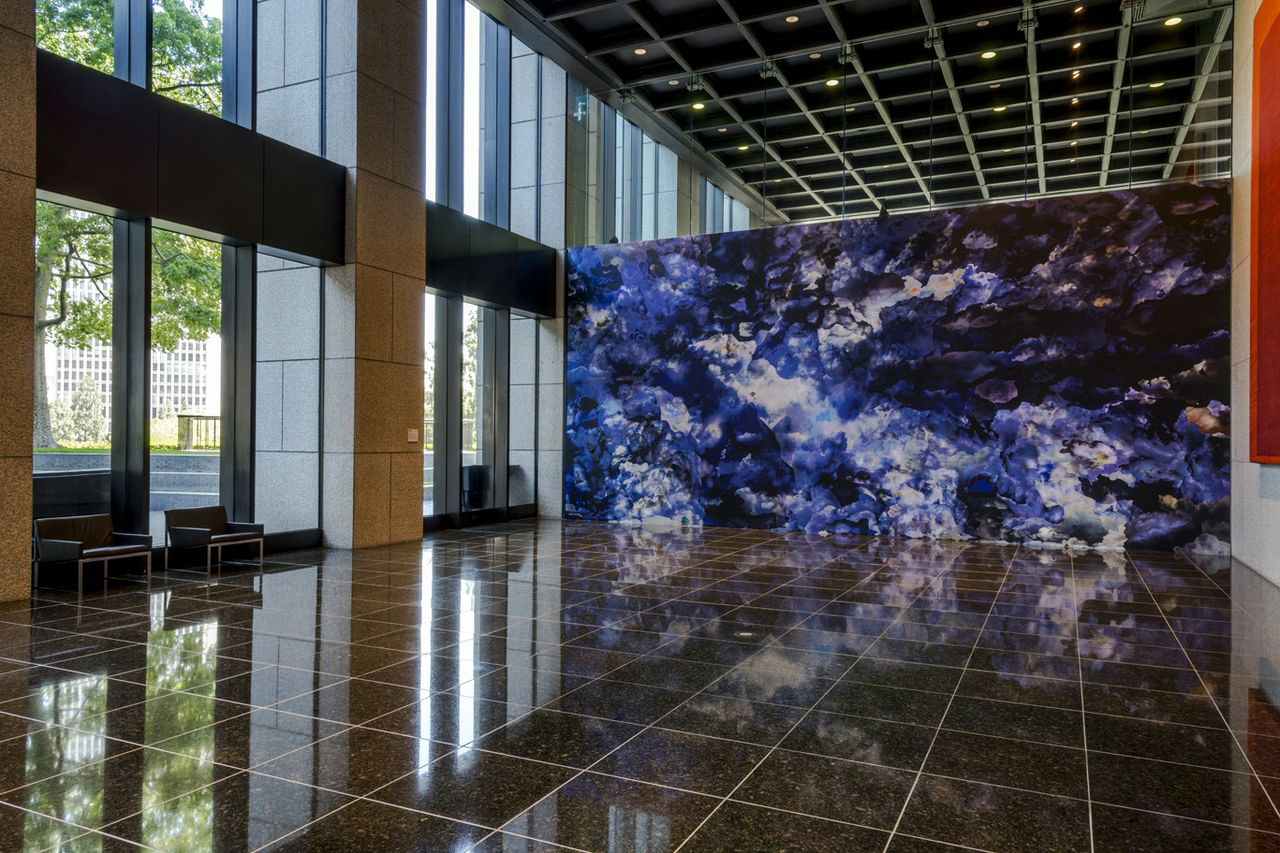 Case Simmons, Simmons & Burke, Clouds Wallpaper, Cloud Collage, Vinyl Wallpaper, Digital Collage, Digital Art, Photoshop Collage, Contemporary Collage, Case Simmons Art, Collage Fine Art, Fine Art Wallpaper, Abstract Digital Collage, Kohn Gallery, Bank of America Lobby