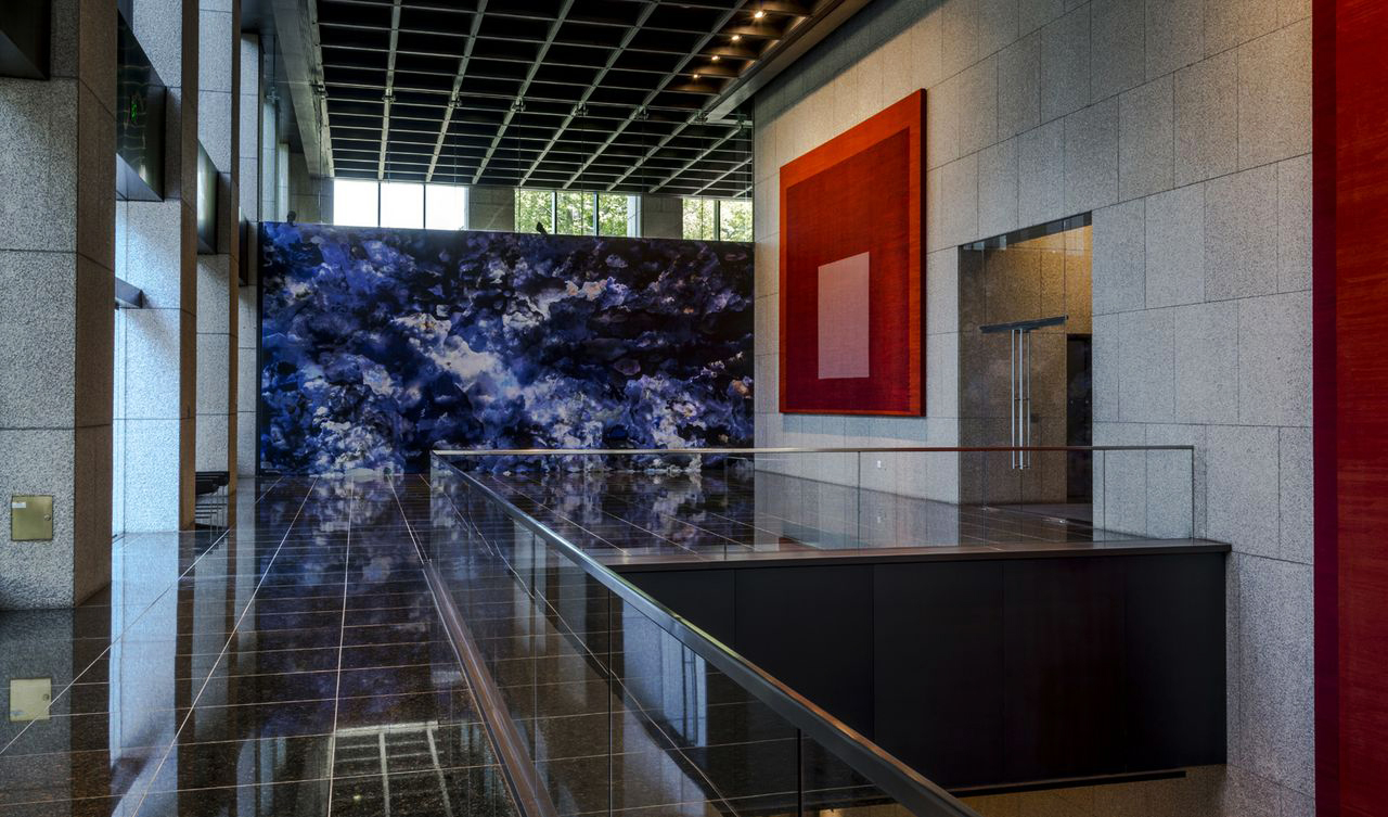 Case Simmons, Simmons & Burke, Clouds Wallpaper, Cloud Collage, Vinyl Wallpaper, Digital Collage, Digital Art, Photoshop Collage, Contemporary Collage, Case Simmons Art, Collage Fine Art, Fine Art Wallpaper, Abstract Digital Collage, Kohn Gallery, Bank of America Lobby