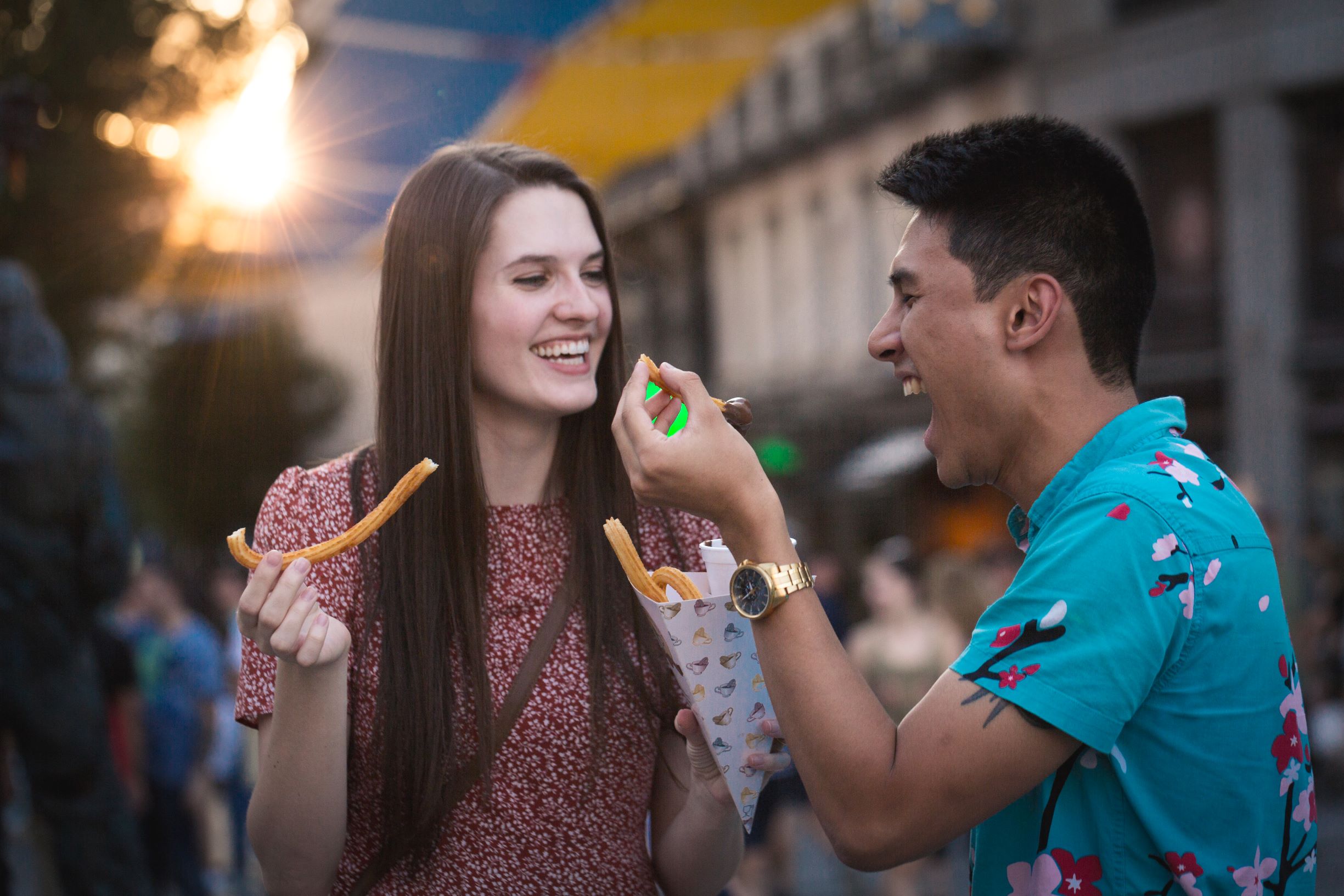 Fellows enjoy churros con chocolate, a delicious Spanish dessert.