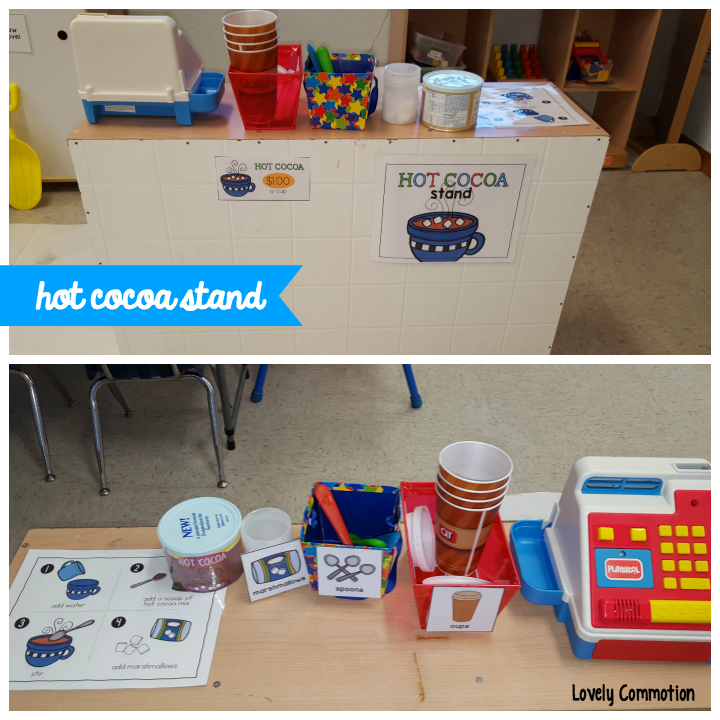 Enchance your winter pretend play center by adding a hot cocoa stand!