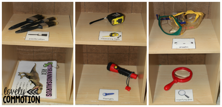 Create a dino dig pretend play center for your preschoolers!