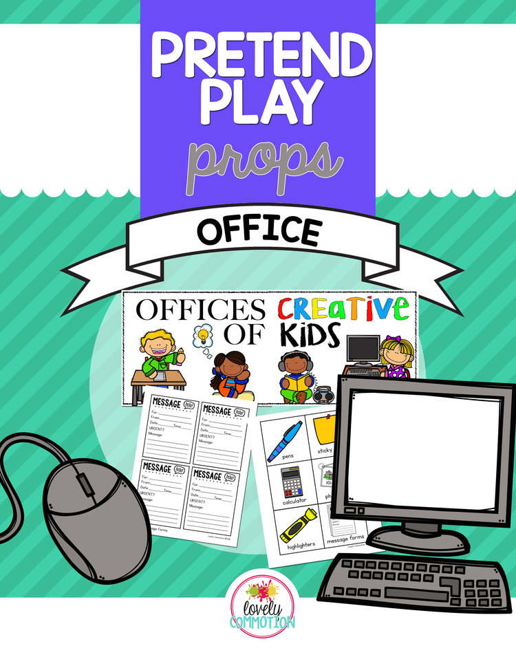 Pretend Play Office Printables for the Preschool Drama Center.